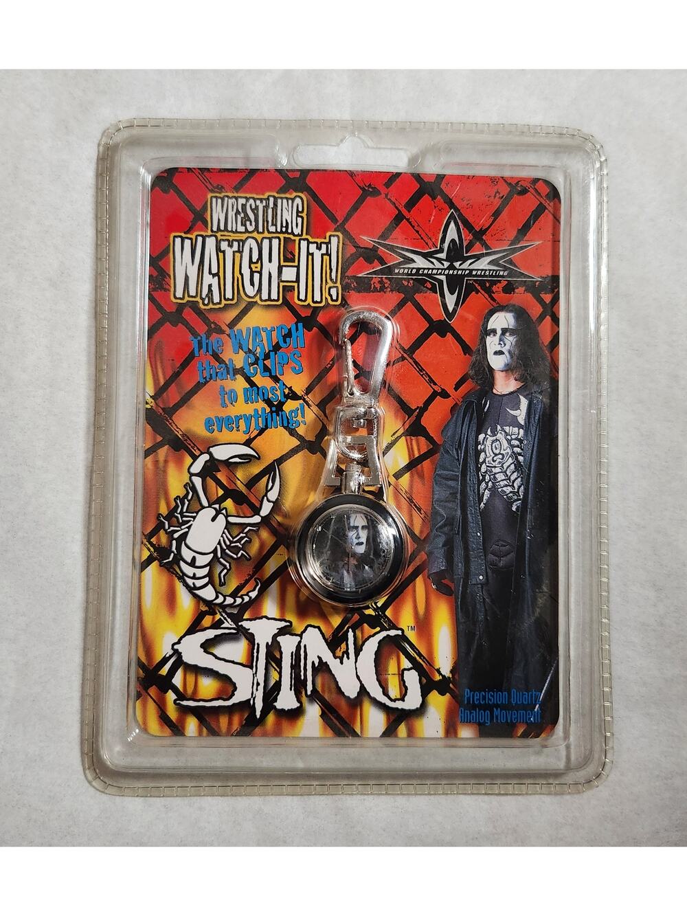 WCW Sting Wrestling Watch-It Precision Quartz Analog Clip On Watch '99 Brand New